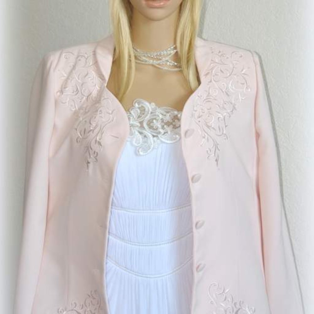 Embroidered Blazer Tailored Classic Suit Jacket Blush